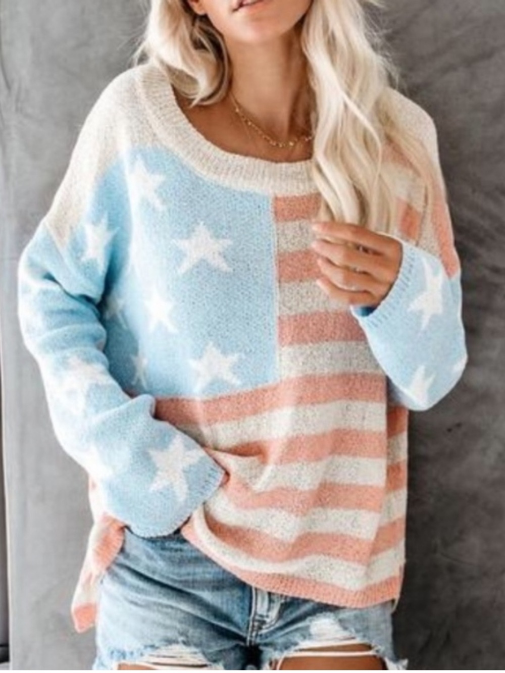 VICI Stars & Stripes Patriotic American Flag Sweater Lightweight Knit Pullover M